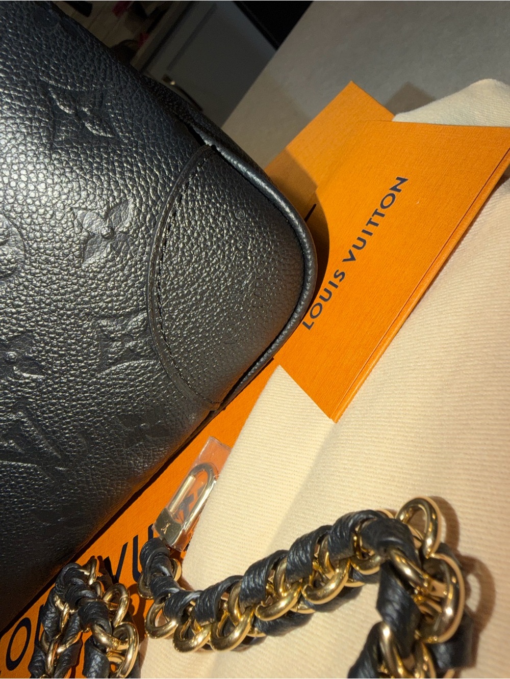 Louis Vuitton Black Embossed Monogram Shoulder Bag with Gold Hardware - Picture 4 of 6